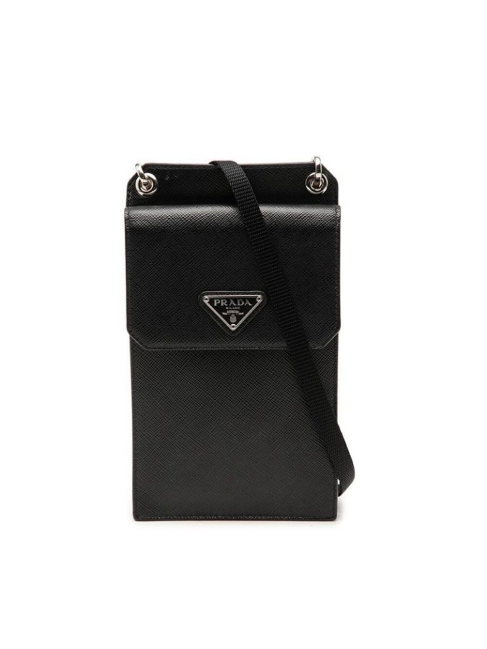 Prada Crossbody Phone Shoulder Strap Case Bag Black Saffiano Leather